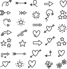 A set of hand drawn arrow icons, vector sketch symbols for web design and illustration