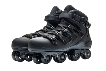 Sleek inline skates portrait black rollerblades on black studio shot aggressive skating sports gear