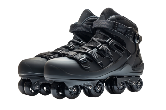 Sleek inline skates portrait black rollerblades on black studio shot aggressive skating sports gear