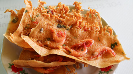 Rempeyek Prawn (Indonesian peyek udang) is a deep-fried savoury Indonesian-Javanese cracker