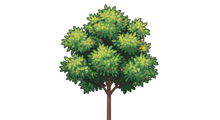 Fototapeta premium Cartoon Fruit Tree with Green Leaves and Small Red Fruits