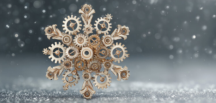Snowflake made of metallic gears holiday business concept
