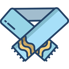 Light Blue Scarf With Yellow Wave Pattern And Fringe Detail On Transparent Background In Flat Design Style