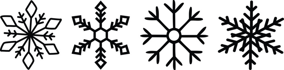 Doodle snowflake. Vector illustration of a snowflake in black and white color.Snowflake Silhouette vector black color and solid white background.Snowflake Silhouette vector black color