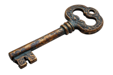 Intricate Antique Key Detail Unlocks History Secret and Memories with Golden Vintage Design Isolated