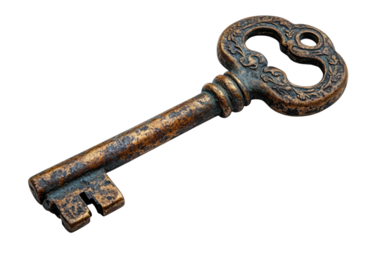 Intricate Antique Key Detail Unlocks History Secret and Memories with Golden Vintage Design Isolated