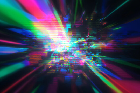 Abstract pixelated image with vibrant colors and dynamic perspective, ideal for web design, backgrounds, and digital projects needing a modern touch.