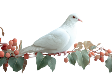 White dove perched beautifully on a delicate branch gentle peaceful bird wings of peace serene