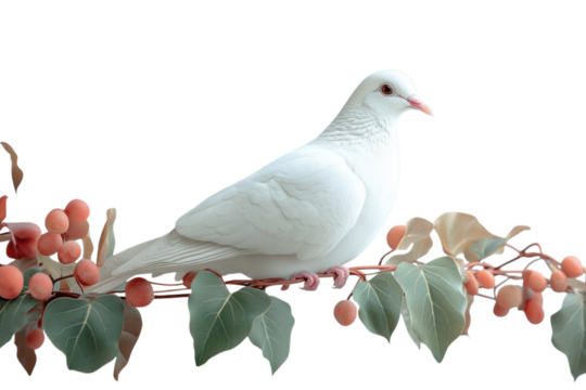 White dove perched beautifully on a delicate branch gentle peaceful bird wings of peace serene