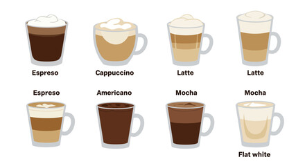Collection of Popular Coffee Drinks Illustrated 1.