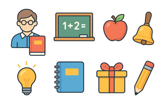 Educational tools and symbols for learning and teaching concepts. Set of 6 Christmas vector illustration