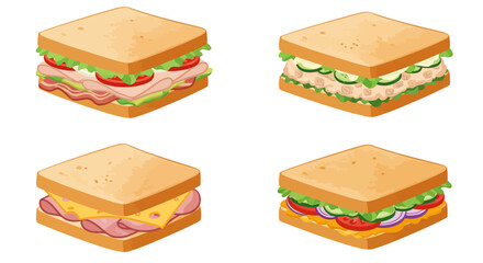 Four Delicious Sandwiches Isolated on White Background 1.