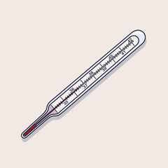 Mercury Thermometer Line Art Illustration Showing Classic Glass Temperature Measuring Tool for Health Check and Medical Use in Hospitals and Clinics