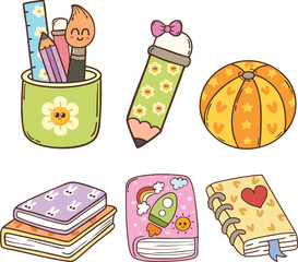 Children school elements cartoon doodle hand drawn