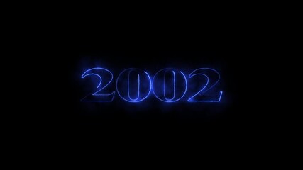 2002 neon line text. Abstract 2002 blue color neon text animation ,For neon color Glowing neon number text background .Digital font against a black background with neon line looping animation 4k video