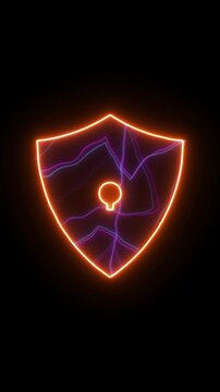 Glowing cray light energy background with shining securoty shild and abstract design.4k video concept