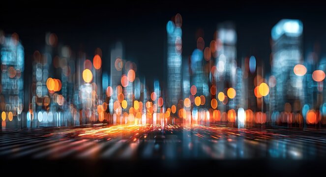 Business development with blurred city abstract lights background. High quality