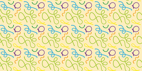 Colorful Balloon and Ribbon Line Seamless Pattern on Light Background