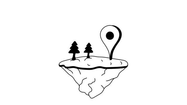Floating ground island with a location pin marking a spot
