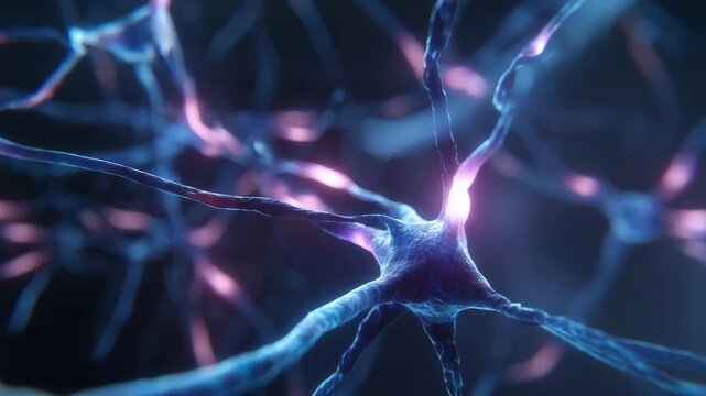 Close up of nerve cells transmitting signals in the brain, 3d render