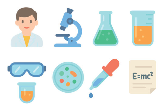 Science experiments and chemistry tools for educational purposes. Set of 6 Christmas vector illustration