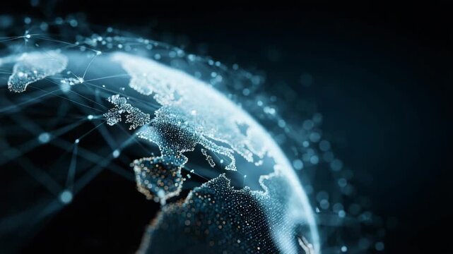 Digital earth globe with dot pattern and connection lines, 3d rendering