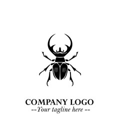 Beetle Logo Symbol in Black on the White Background with Simple Modern Insect Design