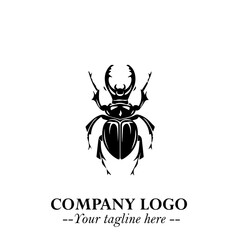 Beetle Logo Symbol in Black on the White Background with Simple Modern Insect Design