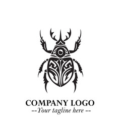 Beetle Logo Symbol in Black on the White Background with Simple Modern Insect Design