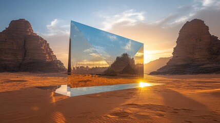 Reflective prism in desert sunset