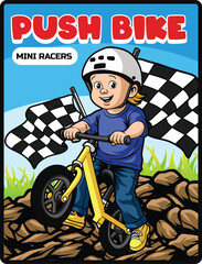 Happy kids playing balance bike available for poster design