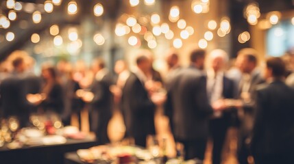 Blurred image of business professionals networking at a corporate banquet event, focus on business and entrepreneurship, ideal for business meetings, conferences, networking events, and professional g