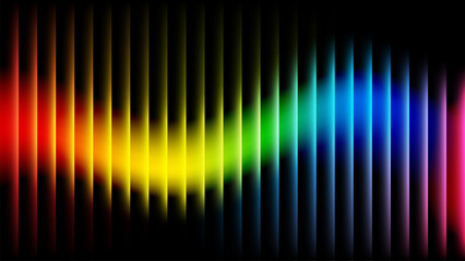 Abstract sound spectrum or equalizer with vertical bars in a vibrant rainbow color gradient.