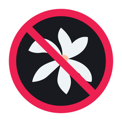 Forbidden sign with white flower icon, no flower sign, flat vector illustration design