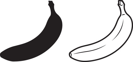Banana fruit silhouette and line art vector graphic isolated on white background for icon design