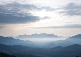 Misty mountain range sunrise