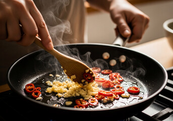 Mastering kitchen skills with simple Food Hacks for a delicious meal. This Quick Recipe shows saut&eacute;ing fresh chili and garlic