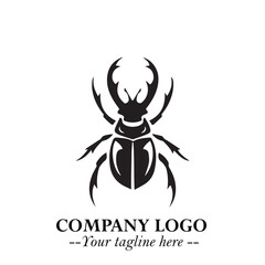 Beetle Logo Symbol in Black on the White Background with Simple Modern Insect Design