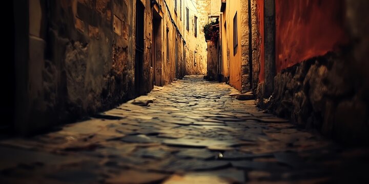 Narrow alleyway between aged stone buildings - Powered by Adobe