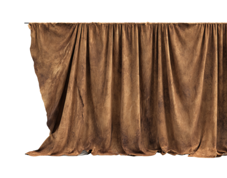 Brown Velvet Curtain with Distressed Edges isolated on a transparent background