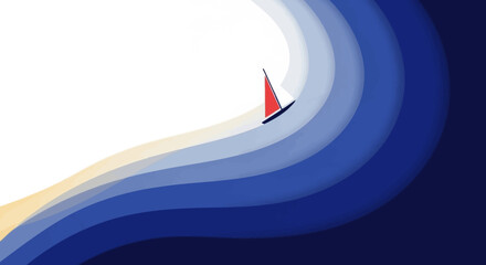 Sailing Adventure A Vibrant Illustration of a Sailboat Riding the Waves in a Dynamic Sea