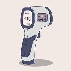 Infrared Thermometer Line Art Illustration Showing Digital Temperature Measuring Device Used by Doctors and Nurses for Quick Contactless Body Check