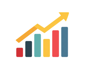 Upward Arrow Over Bar Chart isolated on a transparent background