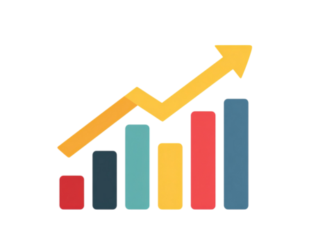 Upward Arrow Over Bar Chart isolated on a transparent background