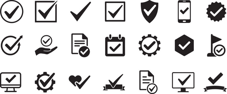   Black check mark icon set collection vector. Ideal for approval, verification, and business design.