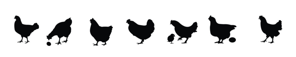hens silhouettes set