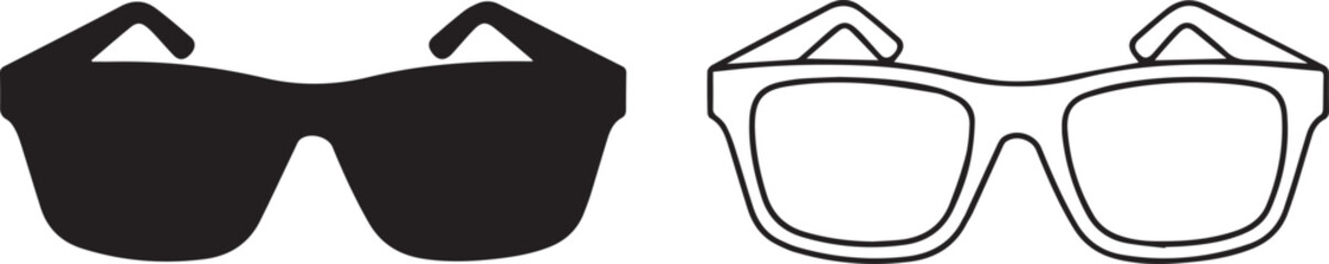 Sunglasses icon set: modern summer shades silhouette and outline vector graphic