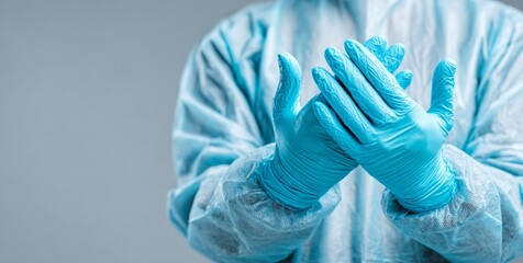 Healthcare worker preparing for surgery wearing ppe medical gloves