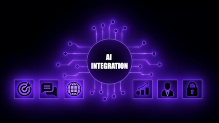 AI Integration Concept with Glowing Circuit Board and Icons