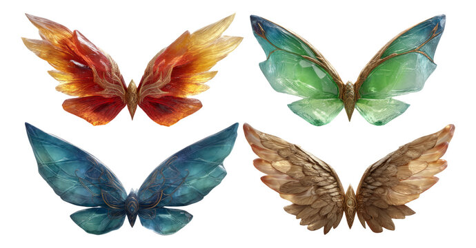 Colorful Artistic Butterfly Wings Collection with Unique Shapes on Transparent Background